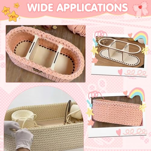 2pcs 9mm Hole Crochet Organizer Basket Base, HSSZXFR Oval Shape Wooden Basket Bottom with Divider and Lid, Three-Compartment Design, 30x15cm/11.8"x5.9", for DIY Basket Weaving Craft Making Supplies