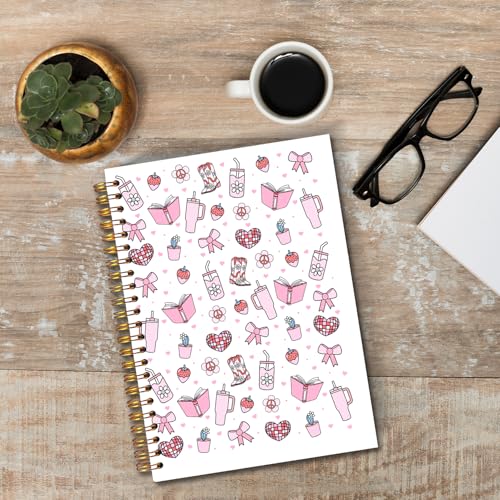 JINYO Cute Girly Bookish Notebook, Coquette Pink Bow Strawberry Journal, Preppy Aesthetic Journal for Women, Coquette Girly Office Supplies, Preppy Spiral Notebooks 5.5x8.3 Inch - color: white Girly Bookish Notebook