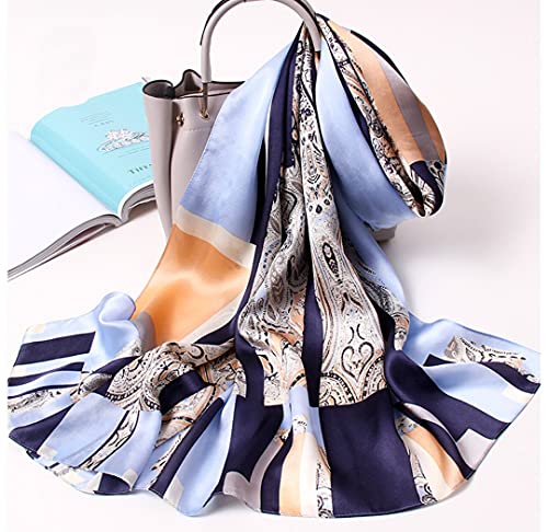 100% Mulberry Silk Long Scarf for Women Large Shawls for Headscarf and Neck- Oblong Hair Wraps with Gift Packed - color: Light Blue