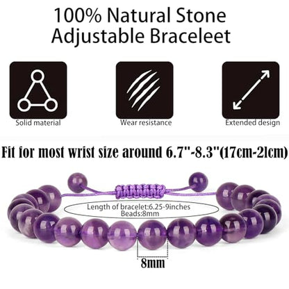QOGIR Handmade Healing Bracelet,6mm Natural Gem Stone Bracelet rope bracelet - color: Amethyst(Spiritual Awareness), size: 8mm