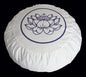 Meditation Pillow Zafu Cushion Lotus Enlightenment and Other Symbols - color: Lotus Ivory/Purple