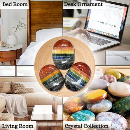 Amazing Gemstone Seven Chakra Crystals and Healing Stones - Large Palm Stone Crystals Piedra - Crystal for Good Luck, Balanced Positive Energy, Meditation - Unique Stocking Stuffers Gifts for Women - color: 7 Chakra (Bonded)