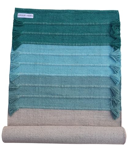 Jaipur art & Rugs Cotton Yoga Mat - Eco-Friendly Hand-Woven Rug - Non Slip & Thick (24”x72”x5mm) for Everyday Fitness at Home - Comfortable Extra-Long - color: Green-White