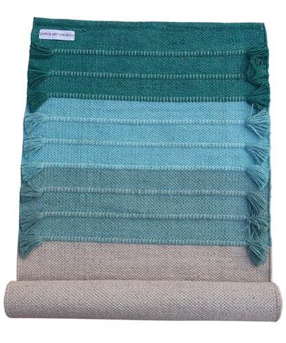 Jaipur art & Rugs Cotton Yoga Mat - Eco-Friendly Hand-Woven Rug - Non Slip & Thick (24”x72”x5mm) for Everyday Fitness at Home - Comfortable Extra-Long - color: Green-White