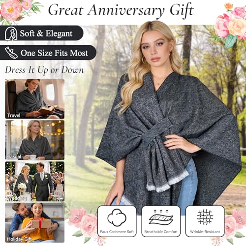 QUIRAI Shawl Wraps for Women, Elegant Pashmina Poncho Shawl for Air Conditioned Rooms,Birthday Gifts for Women Mom Wife - color: Black