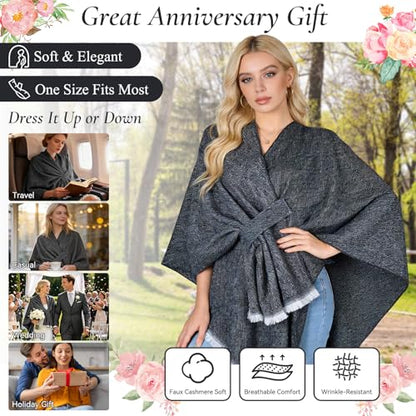 QUIRAI Shawl Wraps for Women, Elegant Pashmina Poncho Shawl for Air Conditioned Rooms,Birthday Gifts for Women Mom Wife - color: Black