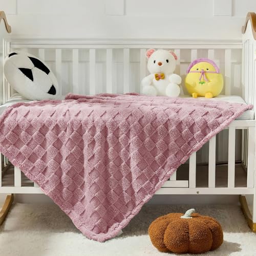 Plum Pink Textured Checkered Kids Throw Blanket, 330GSM Soft Plush Fleece Blanket for Couch Sofa Bed, Cozy Decorative Giftable Home Blanket, 30x40 Inches - color: Plum Pink, size: Kids Throw(30"x40")