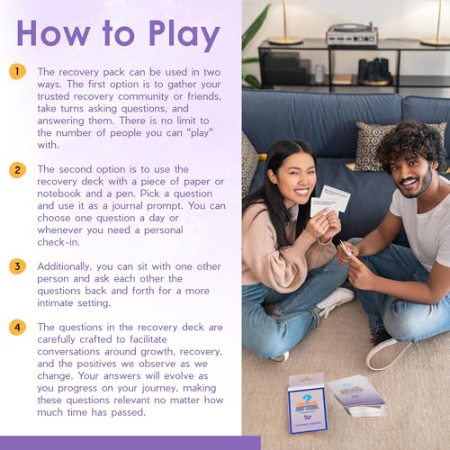 ASKMEANYTHING Recovery Pack Card Game - 100 Cards for Self-Improvement, Coping Skills, and Group Therapy
