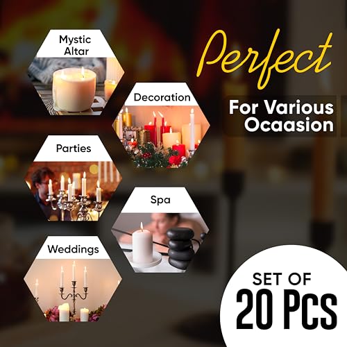 Raajsee Unscented Mini Taper Candles Pack of 20, Yellow | 5 Inches (H) Dinner Candle Sticks| Smokeless, and Dripless| Paraffin Wax with Cotton Wicks | Long Burning Time - color: Yellow, size: 5 Inch - Pack of 20