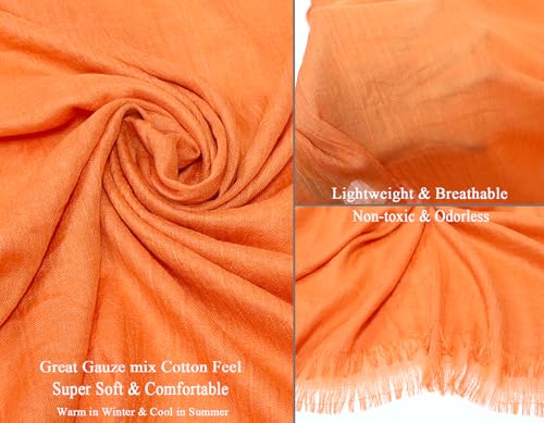 Women Summer Scarfs Lightweight Large Long Gauze Shawl Linen Beach Wrap Plain 75”×43” - color: Orange