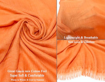 Women Summer Scarfs Lightweight Large Long Gauze Shawl Linen Beach Wrap Plain 75”×43” - color: Orange