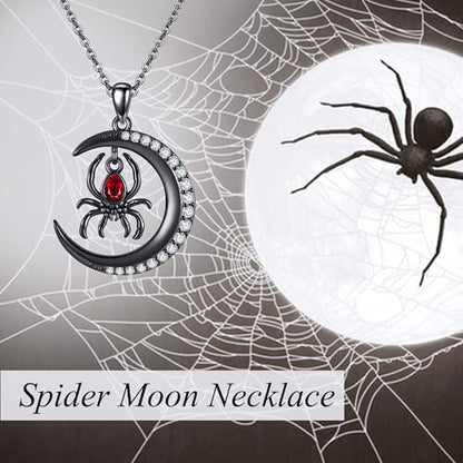 Sterling Silver Cute Animal Pendant Necklace Fox/Snake/Unicorn/Owl on Moon/Rabbit/Horse Necklace Jewelry for Women Mom Sister - style: Spider Moon