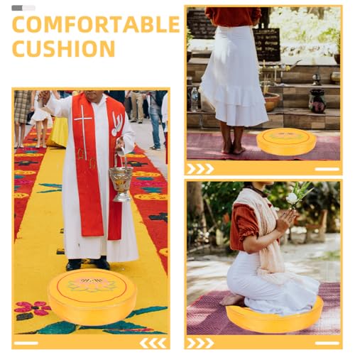 Happyyami Meditation Floor Cushion Yellow Floral Thick Seat Pillow for Zen Sitting with Non-Slip Base, Small Size Floor Mat for Yoga and Prayer Practice