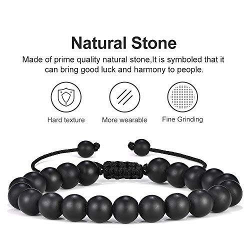 M MOOHAM Fathers Day Gift Mens Bracelet - Beaded Natural Stone 8mm Tiger Eye Matte Agate Lava Rock Bracelets for Men Teen Boys Grandpa Dad Birthday Gifts Jewelry - style: Matte Agate Bracelet&Tiger Eye Bracelet
