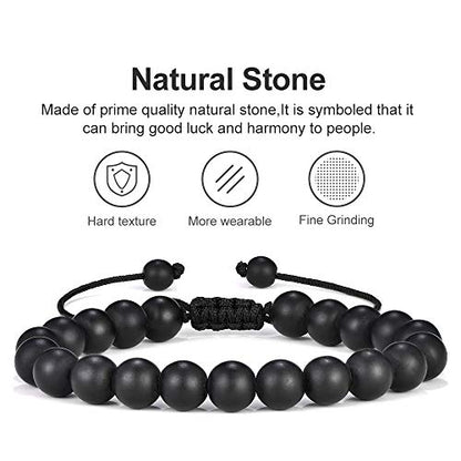 M MOOHAM Fathers Day Gift Mens Bracelet - Beaded Natural Stone 8mm Tiger Eye Matte Agate Lava Rock Bracelets for Men Teen Boys Grandpa Dad Birthday Gifts Jewelry - style: Matte Agate Bracelet&Tiger Eye Bracelet