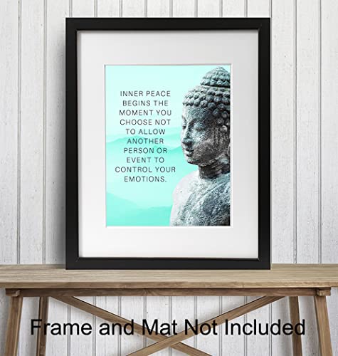 Buddhism Buddha Statue Art Print - Inspirational Motivational Zen Quote Wall Decor for Bathroom, Home, Apartment, Spa, Yoga or Meditation Room - Unique Gift for New Age Fan Women - 8x10 Blue Picture - size: 8"L x 10"W, style: Unframed