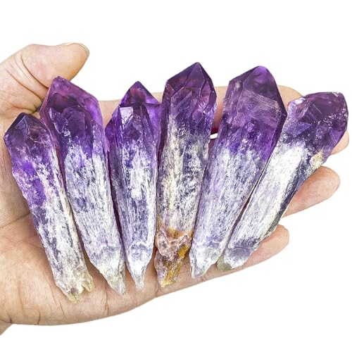 6pcs Set Natural Raw Amethyst Point Wand, Single Terminated Crystal Cluster Scepter, Healing Crystal Point, Positive Energy Gemstone, Reiki Meditation Spiritual Ornament,Home Decor & Crystal Gift - color: Amethyst Scepter 6pcs Set