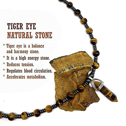 Healing Stress Anxiety Meditation Grounding Energy Gemstone Necklace Series - color: Healing Gemstone Necklace Series-Natural Tiger Eye -8 mm 18 inch- Stone