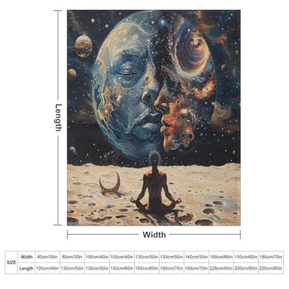 Abstract Space Meditation Throw Blanket for Couch Bed, Soft Cozy Moon Star Planet Indian Yoga Sofa Decor Blankets for Women, Men, 40"x50"