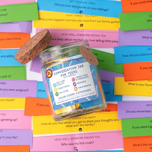 SOUTHLISA Conversation Jar for Teens, 150 Fun & Deep Questions, Glass Jar with 150 Count Cards, Solid Pattern, Conversation Starters for Teens Age 13-19, Boys & Girls, Back to School Supplies - style: Conversation jar for Teens
