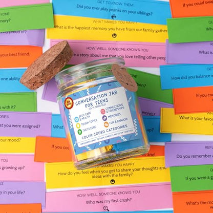 SOUTHLISA Conversation Jar for Teens, 150 Fun & Deep Questions, Glass Jar with 150 Count Cards, Solid Pattern, Conversation Starters for Teens Age 13-19, Boys & Girls, Back to School Supplies - style: Conversation jar for Teens