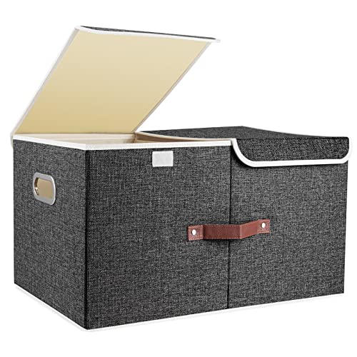 TYEERS Extra Large Collapsible Storage Bins with Lids and Compartments, Washable, Fabric Storage Boxes, 21.7x13x11.8 inches, 1 Pack, Black - color: Black, size: 1-Pack 21.7x13x11.8 in