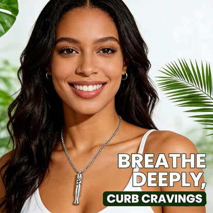 Stainless Steel Breathing Necklace with Meditation Cards, 2-in-1 Aromatherapy Necklace for Calm, Stress Support, Focus, and Urge Management for Women Men - color: Black, style: Necklace with card