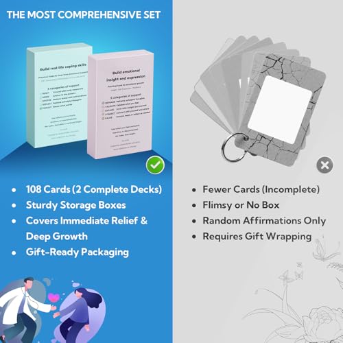 108 Mindfulness Cards for Coping Skills & Mind Brain Emotional Insight Cards - Somatic Therapy for Stress Relief & Anxiety - CBT, Grounding, Self Care Techniques for Teens | Adults | Therapists