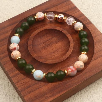 KSQS Healing Stone Bead Bracelet for Women, Natural Gemstones Balance Protection Bracelet, Spiritual Crystal Beads Bracelet Anxiety Relief with Meaning Card - style: Positivity & Joy