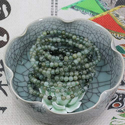Keleny Gem Semi Precious Gemstones 4mm Round Beads Crystal Stretch Bracelet 7 Inch Unisex - color: Dark Green Jade