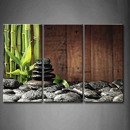 3 Panel Zen Wall Art Bamboo Canvas Green Spa Wooden Background Painting Pictures Print On Canvas Botanical Picture for Modern Decoration Ready To Hang