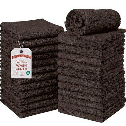 RIVERSIDE Pack of 24 Wash Cloths for Showering, 12 x 12 Inches, Super Soft & Absorbent, 100% Cotton Washcloths Premium Quality Flannel Face Cloths for Bathroom, Gym, Spa (Coffee Brown, 24 Pack) - color: Coffee Brown