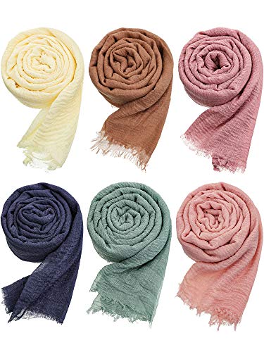 Geyoga 6 Pcs Women Scarf Shawl Hijab Scarves Cotton Crinkle Hijab for Women Blend Shawl Crinkle Wrap Head for Seasons - color: Stylish Colors