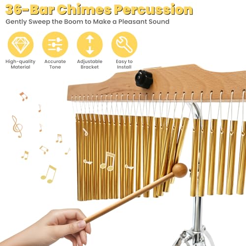 36-Bar Chimes Percussion 36 Notes Musical Instruments Single-Row Wind Chimes with 2.5-4FT Adjustable Stand Musical Percussion for Orchestras Choirs Classrooms Church Bands