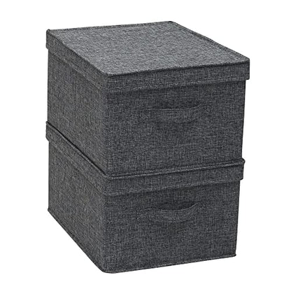 Household Essentials Large Fabric Storage Bins with Lids, Graphite, Set of 2 - color: Graphite