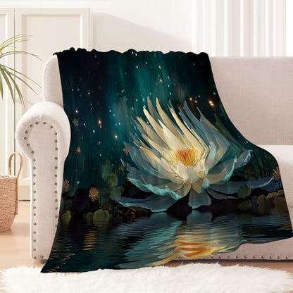 Lotus Throw Blanket, Meditation Contemplation Flowers Bed Blanket,Soft Flannel Fleece Turquoise Throw Blankets Cozy Fluffy Plush Blankets 60×80 inch - size: 60"×80" Twin