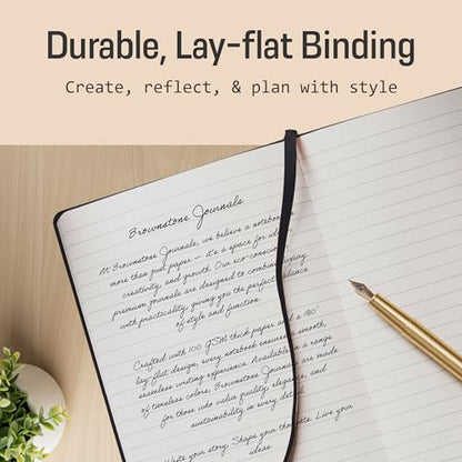 BROWNSTONE JOURNALS A5 Hardcover Lined Journal 5"x8" - Notebook for Work & Writing, 160 Pages Thick 100 GSM Paper, Lay Flat Binding, Elastic Band, Ribbon Bookmark (Charcoal Black) - color: Charcoal Black