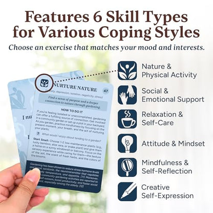 Coping Cards – 65 Skills & Exercises to Cope with Stress, Anxiety, & Anger – 3.5” x 5” Therapy Flashcards with Affirmations and Guidebook – Nurture Emotional Resilience & Mental Health