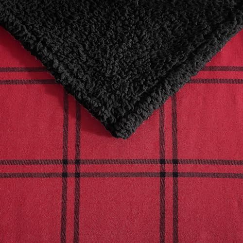 Eddie Bauer - Throw Blanket, Soft & Reversible Cotton Flannel Bedding, Throw Blanket for Couch or Bed (Kettle Falls Red/Black, 50" x 60")