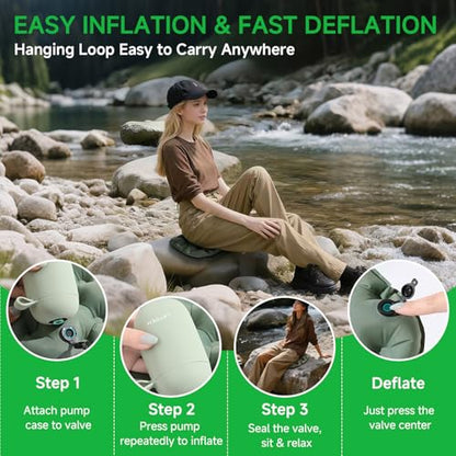 Inflatable Seat Cushion, Lightweight Portable Air Cushion with Pump, Airplane Seat Pad for Flights Pressure Relief, Waterproof Chair Pad, Stadium Cushions for Travel, Camping, Hiking(Green) - color: Green