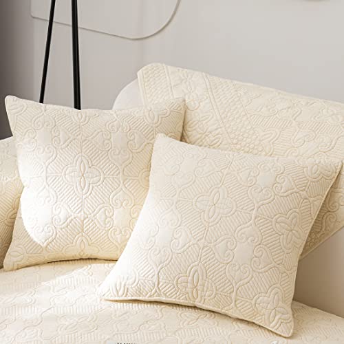 Farmhouse Neutral Embroidered Throw Pillow Cover Set of 2 Cotton Quilted Decorative Square Cushion Covers Pillowcase for Sofa Couch Bed Chair (Ivory F,18"x18") - color: Ivory F, size: 18"x18"/Square