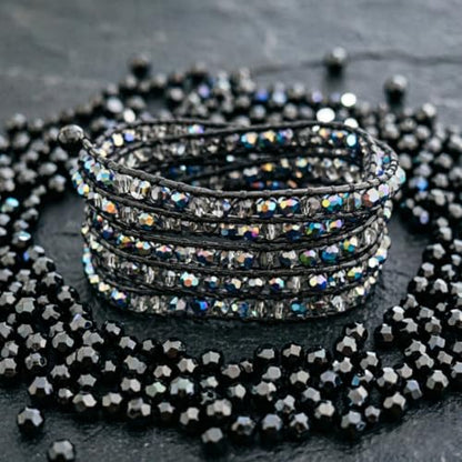 YGLINE Natural Stone Wrap Bracelet for Women Boho Bracelets Healing Crystal Beaded Bracelet Adjustable 3/5 Wraps Bracelet Handmade Birthday Gifts for Women - color: black crystal
