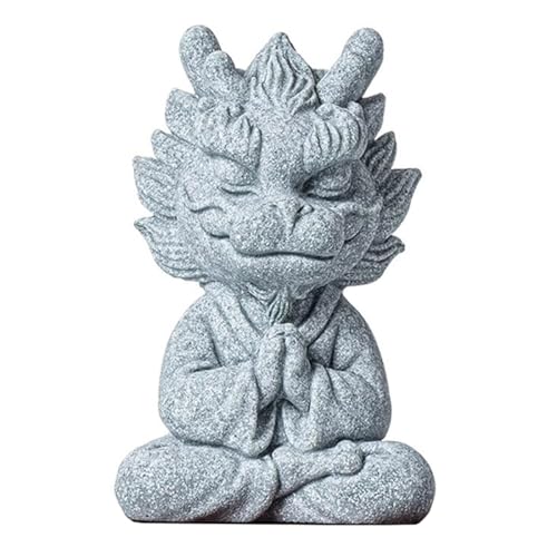 Meditating Dragon Statue Sandstone Dragon Sculpture Wealth Success Good Lucky statues for Fish Tank Aquarium Decorations (A) - color: A