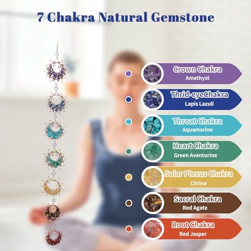 7 Chakra Healing Crystals Hanging Ornament，Handmade Sun Chakra Stones Natrual Gemstones Wall Hanging Ornaments for Home Decor Yoga Meditation (7 Chakra Sun)