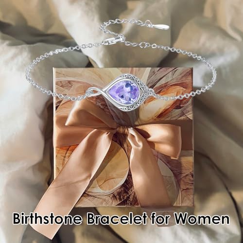 PELOVNY Celtic Knot Bracelet for Women 925 Sterling Silver Infinity Gemstone/Birthstone Bracelets Birthday Christmas Jewelry Gifts for Mom Daughter Wife - color: 02-Filigree-June Birthstone