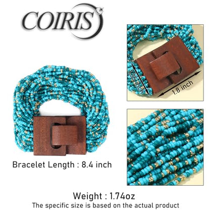 Multi Layers Seed Beads Wide Bangle Strand Bracelet for Women (BR1167)… - color: BlueGold