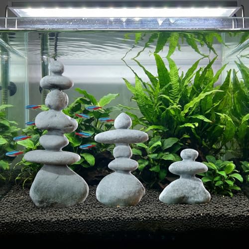 3-Stone Mini Stacked Zen Rock Stone Decor,Handmade Rocks Statues Japanese Garden Decor, Fish Tank Aquarium Decorations,Micro Landscape Decor (3-Stone) - size: 3-Stone