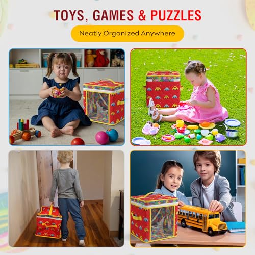 12" Soft Side Zipper Toy Storage Bag, Quilt Pattern Cloth Cube, Reusable, Clear Bag, Playroom, Bedroom & Puzzles Board Game Organizers And Storage Bin, Cars & Puzzles Design - color: Cars