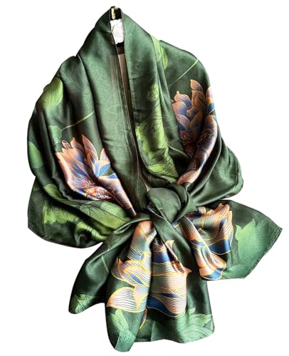 Hioyiwse Shawl Scarf For Women Lightweight Scarves Floral Pattern Formal Evening Dressesformal Shawl Summer Wraps - color: E28-green Background Large Line Flowers（70.8"x35.4")