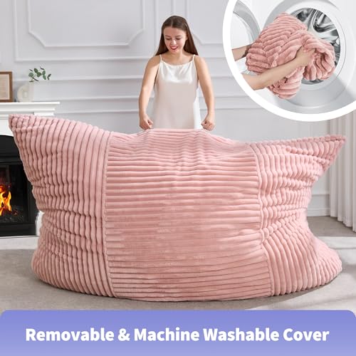 Hobestluk 3 in 1 Bean Bag Chair Giant Bean Bag Chairs Convertible Bean Bag Floor Cushion with Machine Washable Cover, Beanbag Chairs for Adult (Pink) - color: Pink